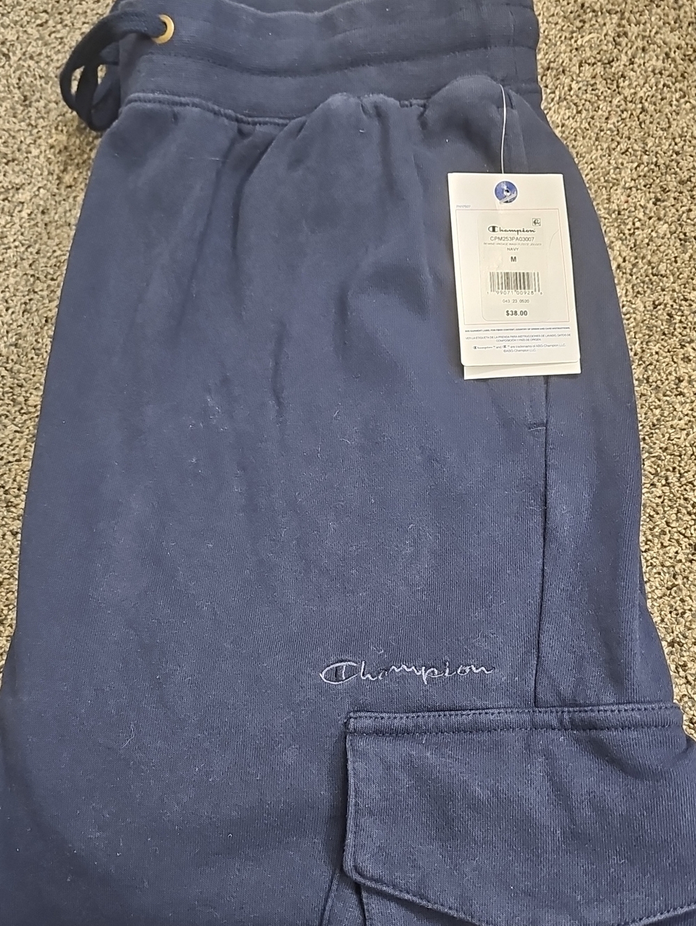 Champion Navy Blue Cargo Sweatpants with Embroidered Logo